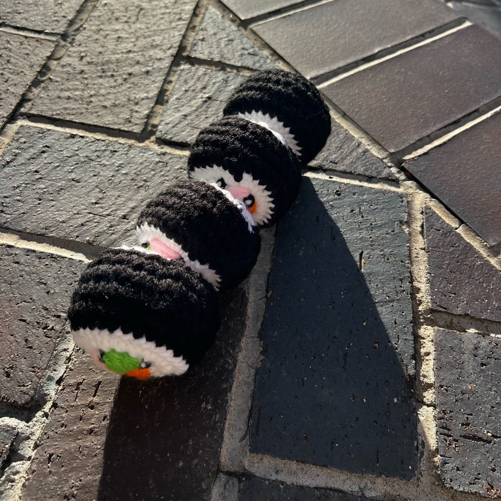 Hand Crocheted Set of 4 Happy Little Sushi Rolls Plushies! - Picture 4 of 15